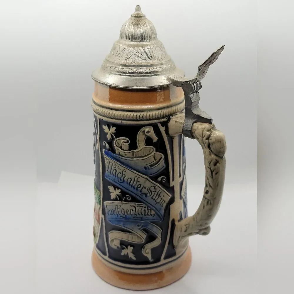 Vintage West German Randarbeit  Beer Stein with Pewter Lid